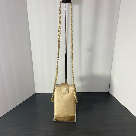 Gold Genuine Leather Mini Crossbody Bag – Chain Strap – Pebbled Leather - Picture 2 of 10